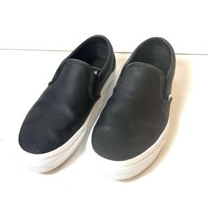 Vans Asher Slip-On Perforated Leather Skate Shoe Womens 8 Mens 6.5 Black Sneaker